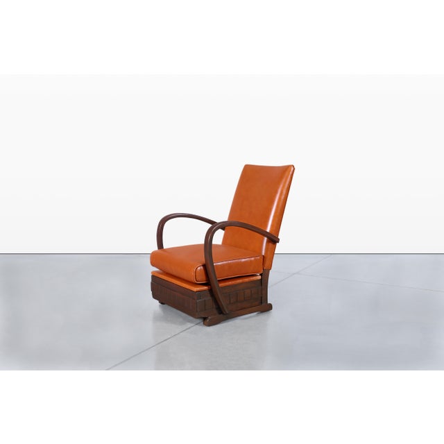 Wood Vintage French Art Deco Leather and Walnut Lounge Chairs, 1940s For Sale - Image 7 of 14