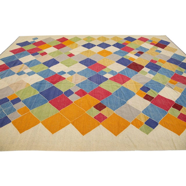 2010s 2010s Modern Kilim Wool Rug Flatweave With Multicolor Design For Sale - Image 5 of 7
