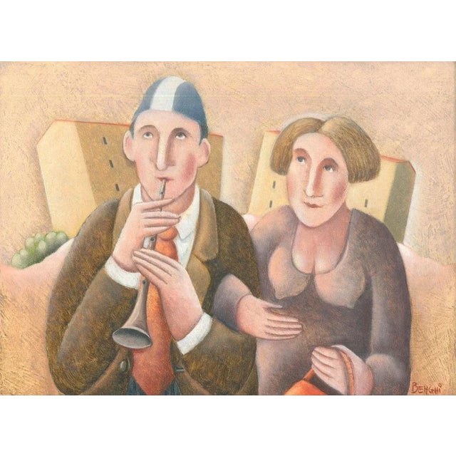 Primo Flauto e Signora - Original Oil on Wooden Panel by C. Benghi - 2000s For Sale - Image 3 of 3
