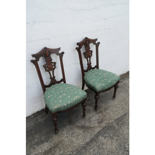 Victorian Late 1800s Carved Small Accent Side Chairs 6227 For Sale - Image 16 of 18