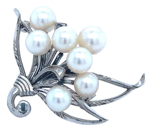 1990s Mikimoto Estate Akoya Pearl Brooch Pin Sterling Silver