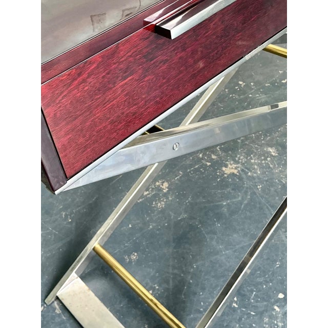 Vintage Chrome and Wood Console Table With Brass Accents For Sale - Image 11 of 12