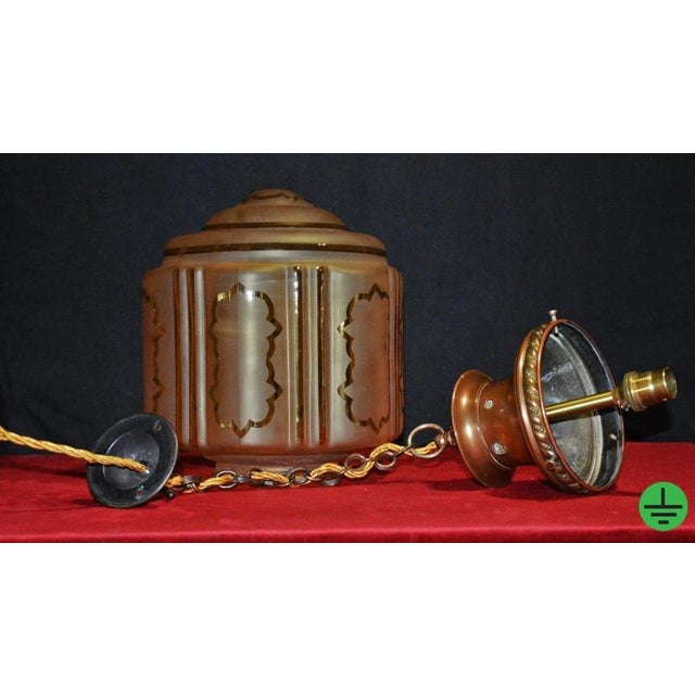 Antique Art Nouveau Flame Glass and Bronze Pendant Light, 1910 For Sale - Image 12 of 18