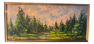 Italo Bigatti, Pine Forest at Sunset, Oil on Hardboard, 1981, Framed