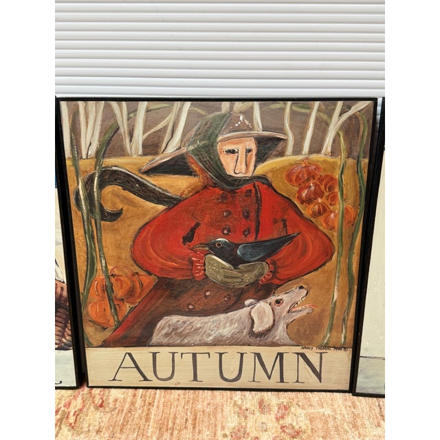 Wood Nancy Thomas Folk Art Seasonal Plaques, Set of Four For Sale - Image 7 of 11