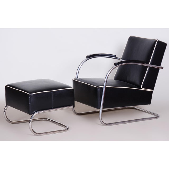 1930s Bauhaus Armchair with Stool in Chrome attributed to Mücke-Melder, Czech, 1930s, Set of 2 For Sale - Image 5 of 12