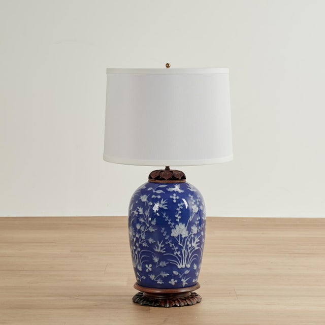 1920s Antique Chinese White and Blue Table Lamps For Sale - Image 5 of 9