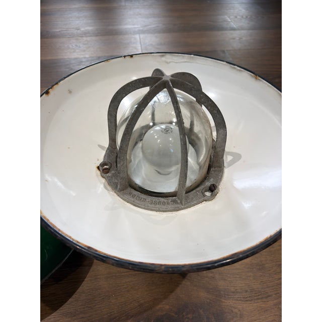 Metal Vintage Crouse-Hinds Green Porcelain Enamel Explosion-Proof Industrial Pendant Lights, Circa 1950s - Set of Three For Sale - Image 7 of 12