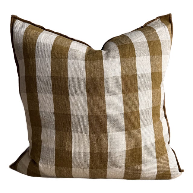 French Linen Accent Cover– Vichy Havane For Sale