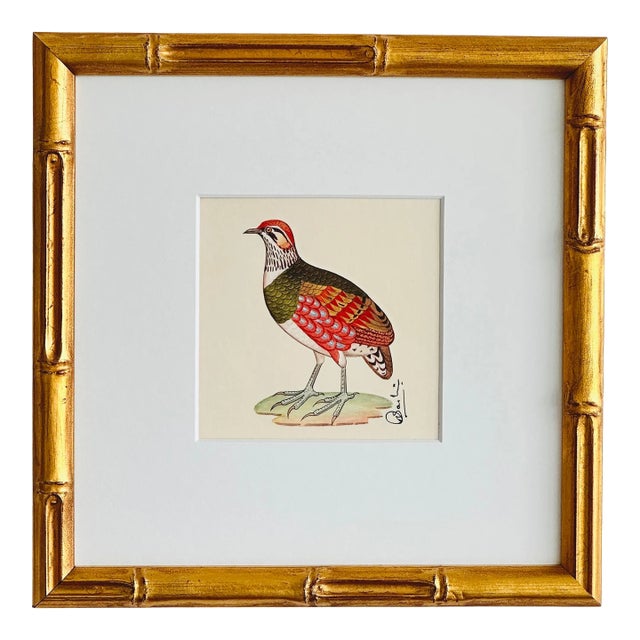 Original Hand-Painted French Partridge Painting, Framed For Sale
