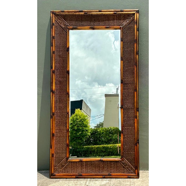Vintage Monumental Bamboo and Rattan Floor Mirror For Sale In West Palm - Image 6 of 17