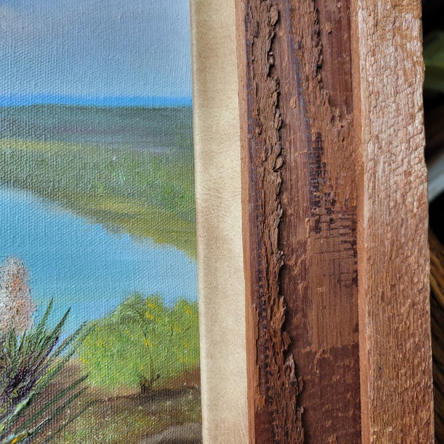 Vintage Original Acrylic Framed Still Life Painting Landscape Serene Yucca Trees River For Sale - Image 9 of 18