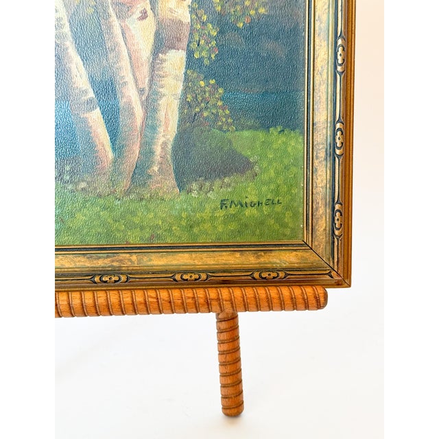 Early 20th Century Early 20th Century Riverside Birch Trees Painting on Board by F. Mighell For Sale - Image 5 of 10