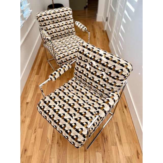 Mid-Century Modern 1970s Attributed to Milo Baughman Chrome Armchairs - A Pair For Sale - Image 3 of 7