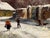 Textile European Village in Winter Snow with Figures & Frozen Pond by German Artist 1972 For Sale - Image 7 of 18