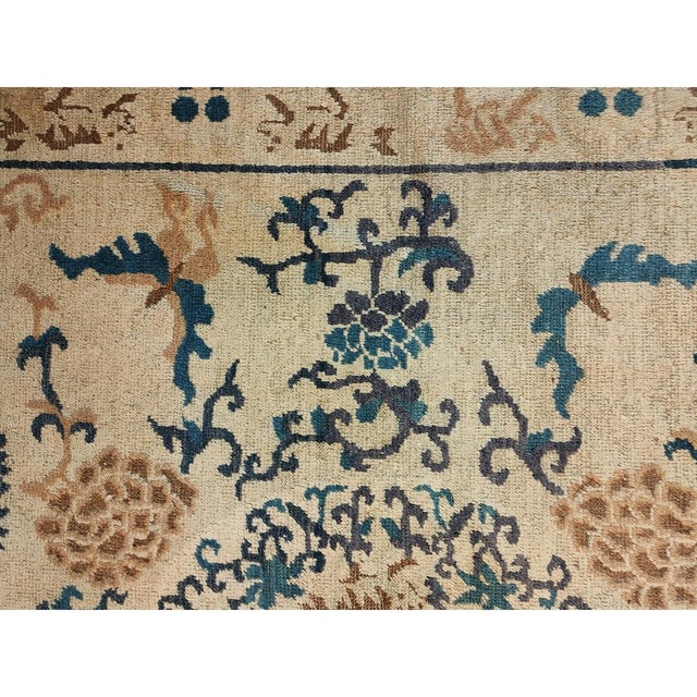 1880s Beige Foo Dogs Chinese Lions Medallion Antique Ningxia Small Rug For Sale In New York - Image 6 of 9