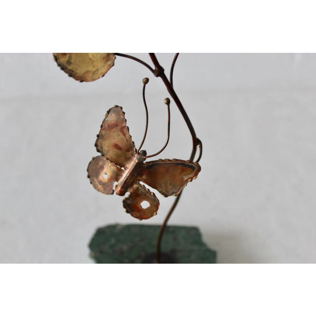 Curtis Jere Repoussé Metal Granite Floral Decoration Butterfly Detail For Sale - Image 4 of 10