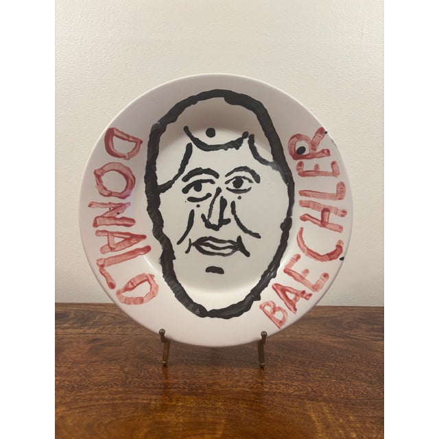 Early 2000s Donald Baechler Original Hand-Painted Ceramic Portrait Plate For Sale - Image 4 of 7