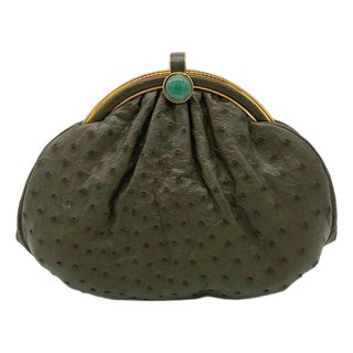 Vintage Judith Leiber Green Ostrich Clutch For Sale