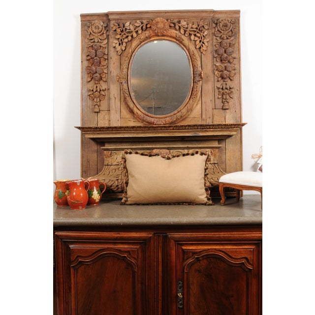 Beige Pillow Made from a 19th Century French Tapestry with Floral Décor and Tassels For Sale - Image 8 of 12