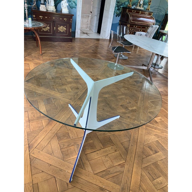 Metal Contemporary Glass Top Dining Table For Sale - Image 7 of 9