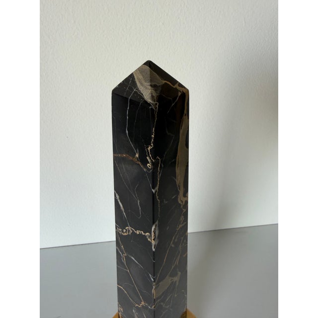 Vintage Italian Portoro Marble & Honey Onyx Obelisk, Made in Italy For Sale - Image 4 of 12