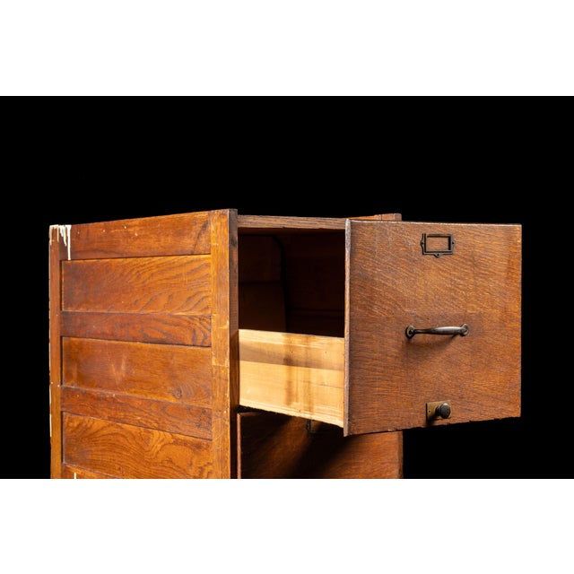Brown Antique Oak Filing Cabinet With Brass Hardware For Sale - Image 8 of 17