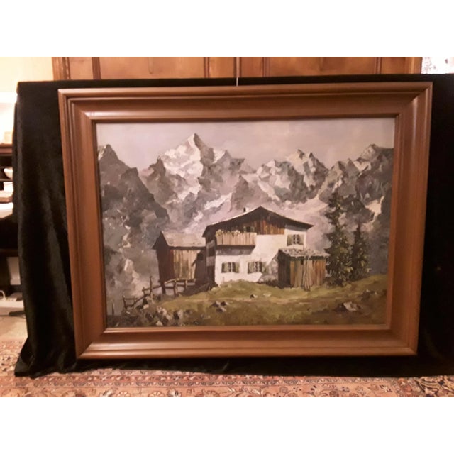 Brown H Roegner, Mountain Hut with Alpine Panorama, 1946, Large Oil on Canvas, Framed For Sale - Image 8 of 9