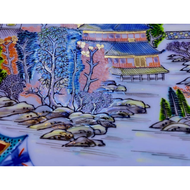 Japanese Antique Japanese Hand Painted High Footed Plate, Signed. For Sale - Image 3 of 6