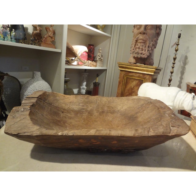 19th Century French Hand Carved Walnut Dough Bowl. This Handsome French Naive Hand Carved Rustic Bowl Is From The Provence...