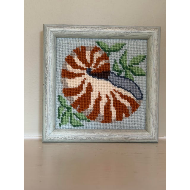 Coastal Small Vintage Nautilus Shell Needlepoint For Sale - Image 3 of 7