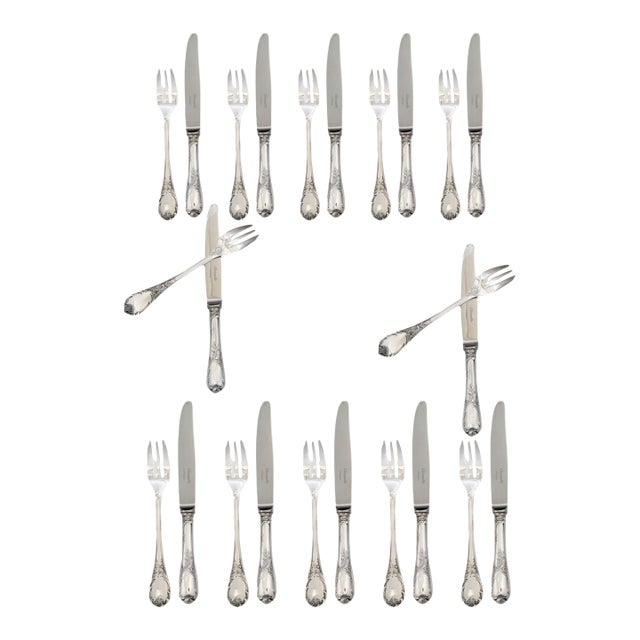 French Christofle 'Marly' Pattern Dessert Flatware Set For Sale