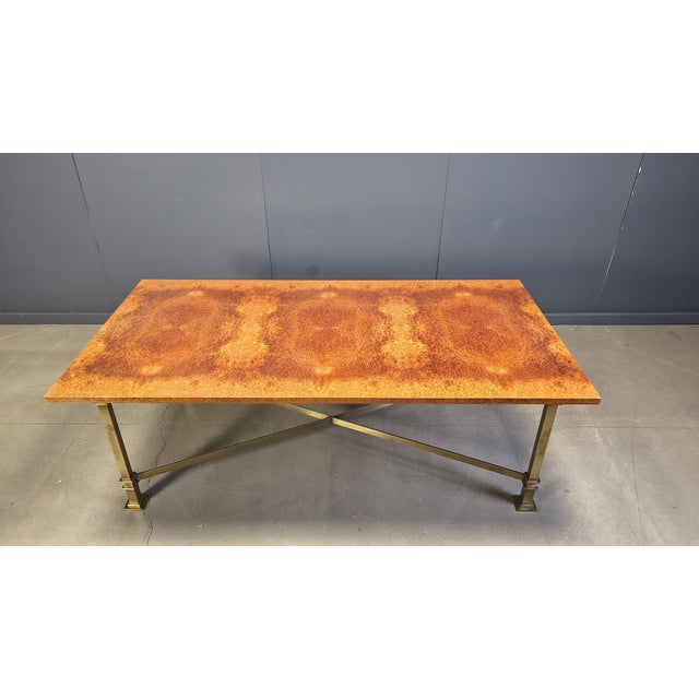 Vintage Burl Wood and Brass Dining Table from Belgo Chrom, 1970s For Sale - Image 3 of 10