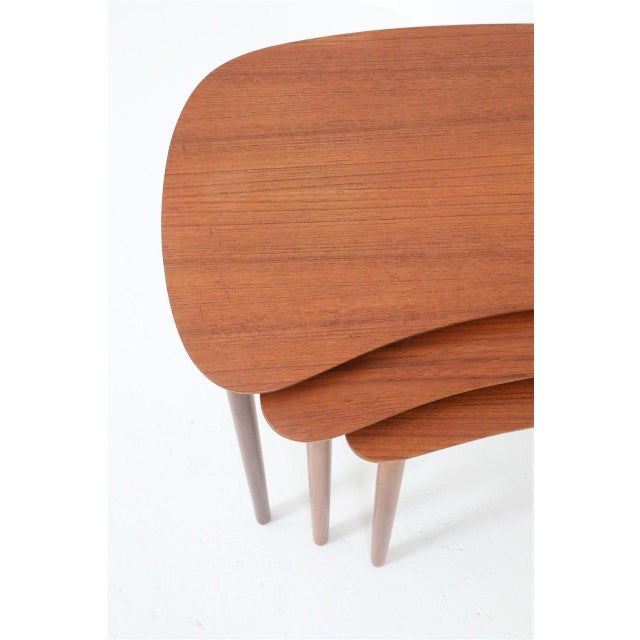 Danish Asymmetrical Teak Nesting Tables, 1960s, Set of 3 For Sale - Image 9 of 16