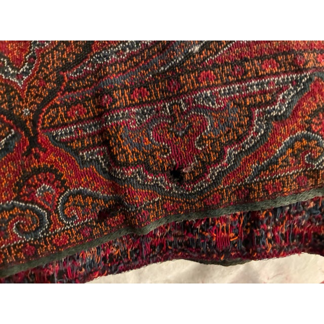 Antique Victorian Paisley Piano Shawl 54x132 Kashmir Style Wool Throw Long Textile Tapestry Red Black Boho Decor For Sale - Image 9 of 12