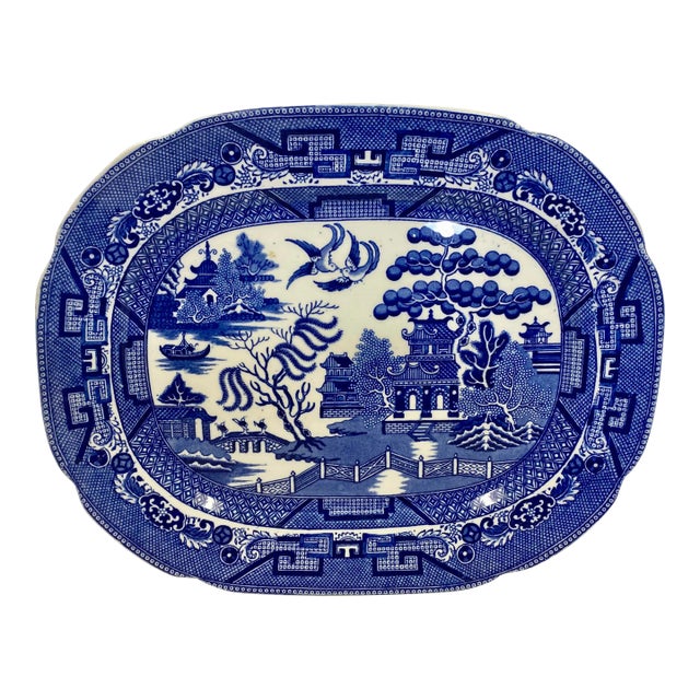 Antique Allerton’s Ltd Blue Willow Serving Platter Made in England - Circa 1830’s For Sale