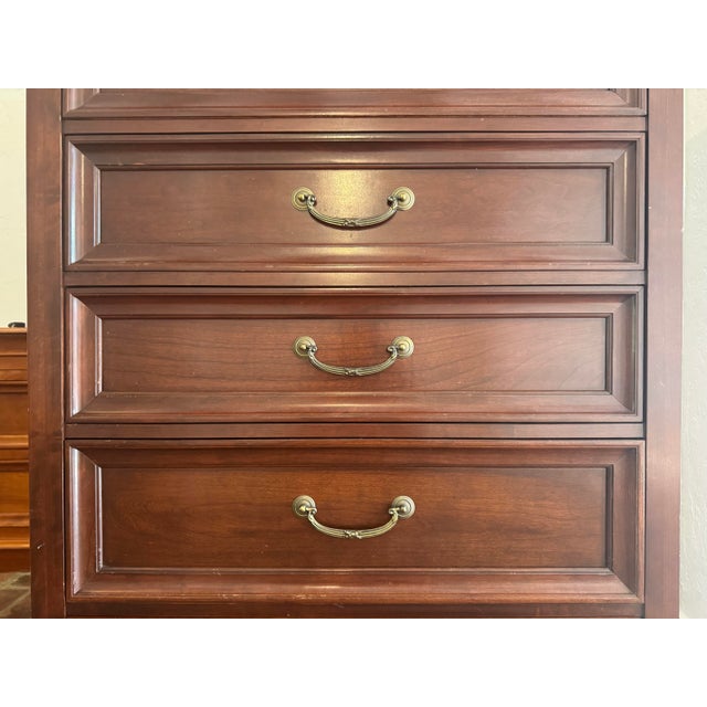 Wood Ethan Allen Medallion Solid Cherry Louis Philippe-Style Tall Chest With Pull-Out Slide For Sale - Image 7 of 12