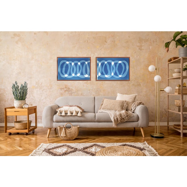 2026, Modern Minimalist Horizontal Diptych of Blue Necklace, Handmade Monotype Cyanotype on Watercolor Paper by Kind of Cyan For Sale - Image 10 of 10