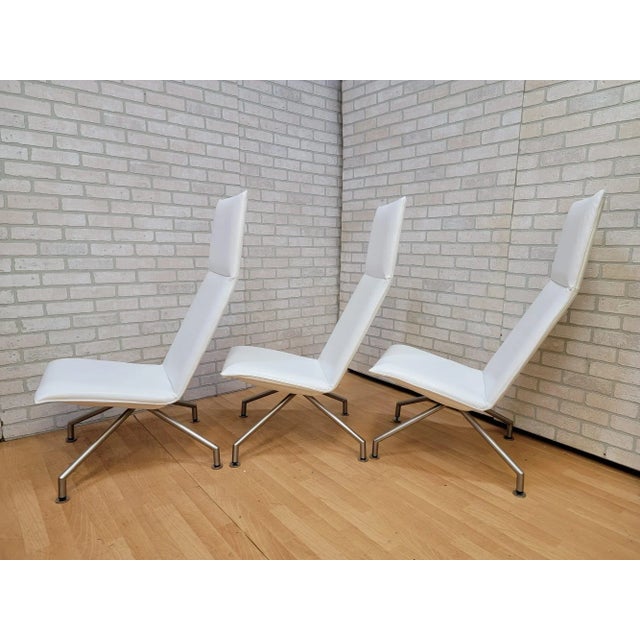 Modern Arne Jacobsen Style Mikasa High Back Lounge Chairs By Davis Furniture - Set of 3 A Sleek and Slender profile makes...