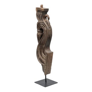 Monumental 46" Antique Indian Hand-Carved Lotus & Bird Architectural Corbel on Iron Stand For Sale