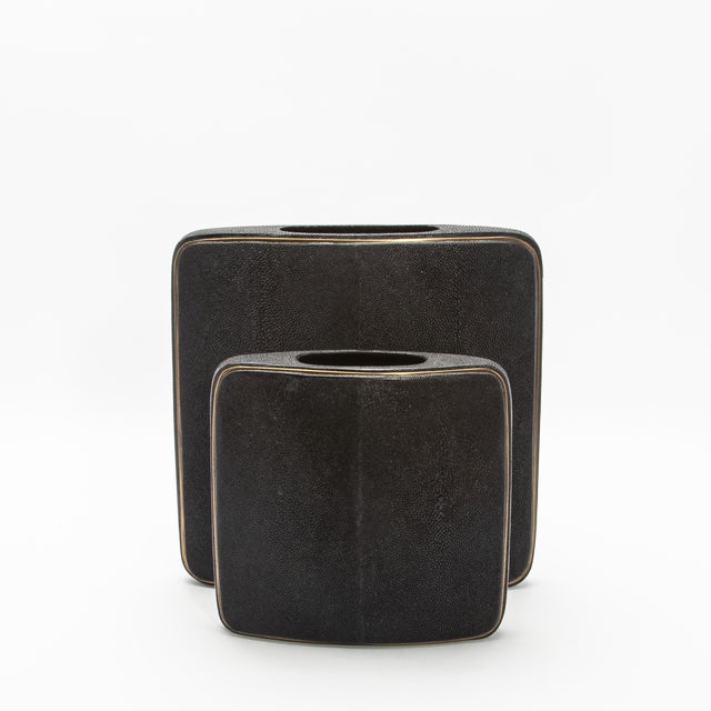 Metal Shagreen Vase With Brass Details by R&y Augousti For Sale - Image 7 of 9