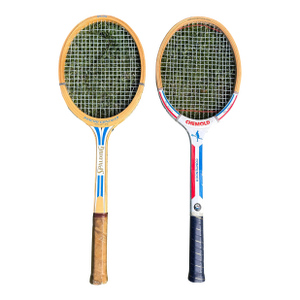 Pair of Colorful Vintage Wooden Tennis Rackets