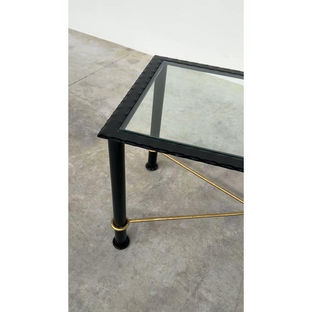 Vintage Textured Forged Iron and Glass Coffee Table with Gilt Knot Detail, 1970s For Sale - Image 10 of 11