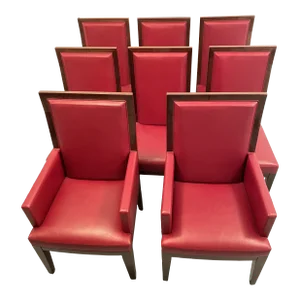Holly Hunt 1980s Red Leather Dinning Chairs Set of 8