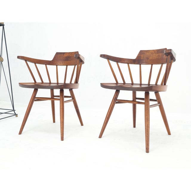 Mid 20th Century Pair of George Nakashima Captain's Dining Chairs in Walnut For Sale - Image 5 of 16