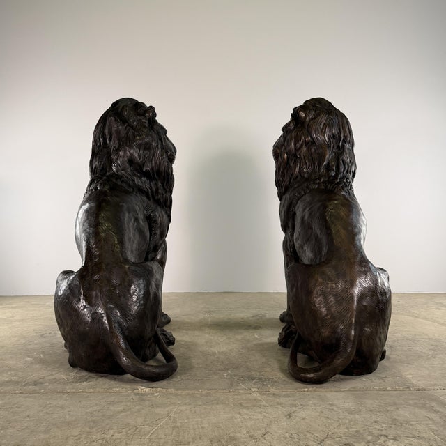 Monumental Bronze Estate Lions in the European Renaissance Tradition – 57"h For Sale - Image 11 of 12