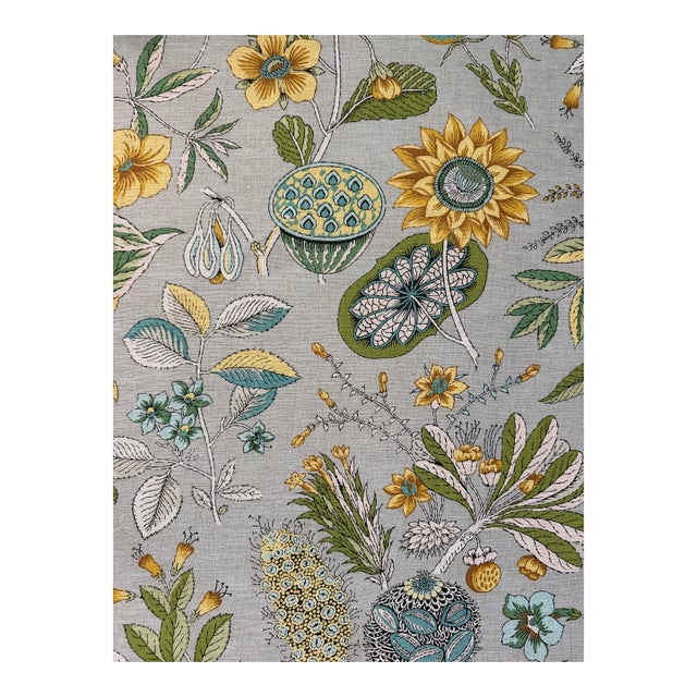 Schumacher Roca Redonda Grey & Ochre Fabric 178771 Schumacher Classics Collection Linen Fabric 3 Yards For Sale