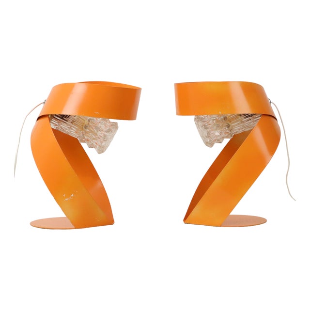 Vintage Orange Table Lamps in Molded Metal, 1960s, Set of 2 For Sale