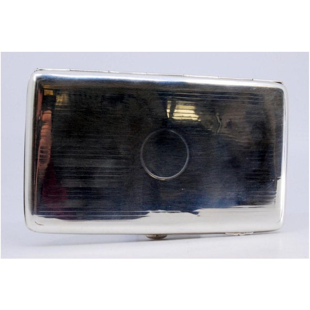 Cigarette Case in Guilloche Silver on Both Sides with Monogram Card and Hinged Lid, in Very Good conditions. Designed 1920...