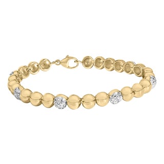 Gold Vermeil 1/5 Cttw Diamond Bold Dome Bead Link Bracelet For Sale